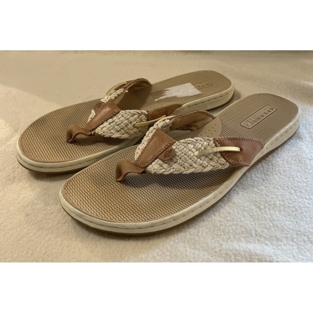 SPERRY Top-Sider Women's Leather Parrotfish FLIP FLOPS Sandals Boat Thongs 9.5
